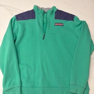 Vineyard Vines Men’s Teal Green Quarter-Zip with Navy Shoulder Panels